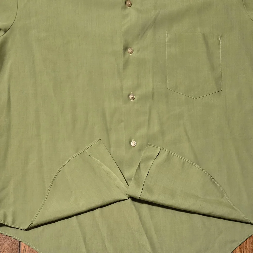 Vintage 70s Palermo Men's Short Sleeve Green Cotton Button-Up Shirt L - Picture 6 of 7